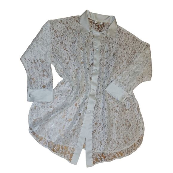 Vintage Gold Label Victoria's Secret White Lace Bridal Nightgown Shirt M/L - Picture 2 of 15